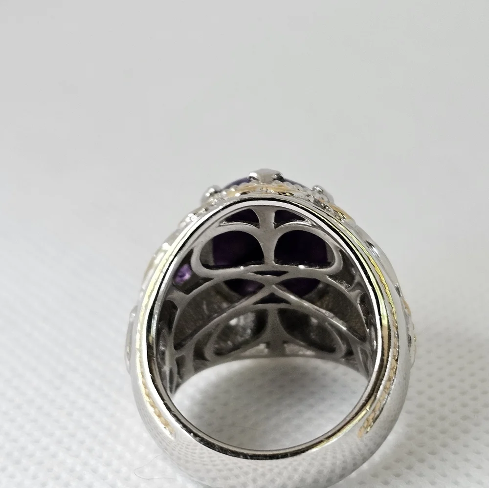 Genuine Charoite & Amethyst Ring Palladium Sterling Silver 18k YG Size 6.5! - Picture 7 of 9